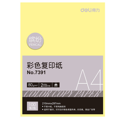 

Deli 7391 A4-80g-100 sheets of color copy paper light yellow