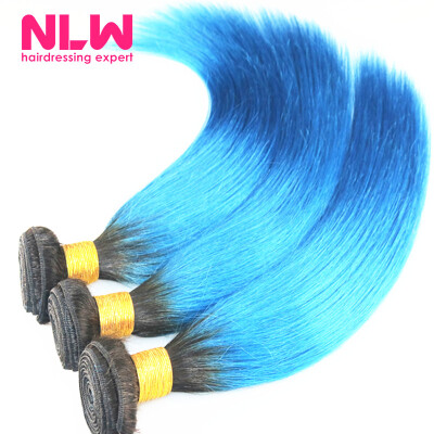 

N..W. 10A Brazilian virgin human hair 3 bundles Silk straight hair extensions Ombre T1B/Light blue Hair color