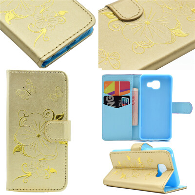 

Gold Hot Stamping Foil Gold Design PU Leather Flip Cover Wallet Card Holder Case for Samsung GALAXY A3 2016