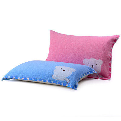 

Vosges jade cotton pillow towel pair of cute bear couple solid color embroidery pillow 2 Pack 50 * 80cm powder + blue