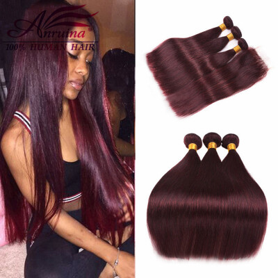 

99J Straight Hair With Closure Brazilian Virgin Hair Red With Closure Hair Bundles With Lace Closures 3 Bundles With Closure