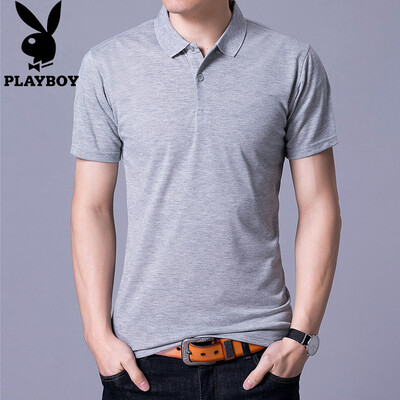 

Playboy (Плейбой) Футболка мужская мода случайные футболки мужчин рубашки поло отворот сплошной цвет дикий синий 2XL 17080PL8008