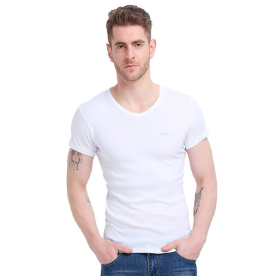 

Bosideng men&39s vest men&39s T-shirt short-sleeved cotton V-necked shirt solid color breathable sweat elegant white