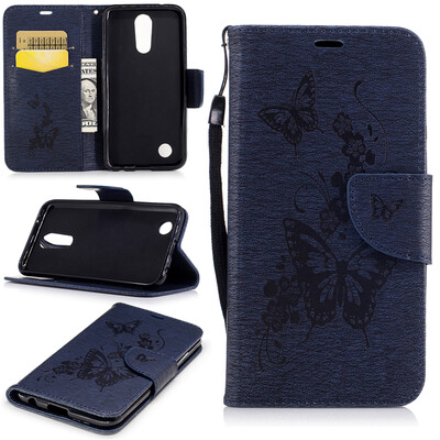 

Deep Blue Butterfly Style Embossing Classic Flip Cover with Stand Function and Credit Card Slot for LG K10 2017
