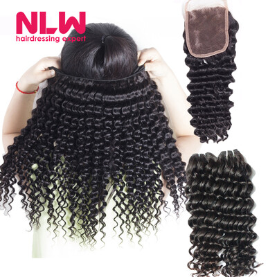 

New Year Discount Deep Wave Malaysian Hair Weave With Lace Closure Cheap 8A 2 Bundles Weft Bohemian Weave Malaysian virgin Hair