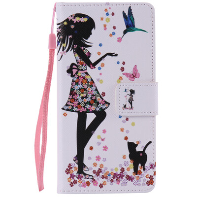 

Girl and Cat Design PU Leather Flip Cover Wallet Card Holder Case for SONY M2