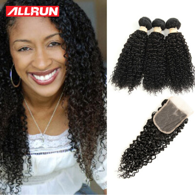 

Brazilian Virgin Hair With Lace Closure 3 Bundle Deals Kinky Curly Virgin Hair With 4*4 Lace Closure Cheap Allrun Human Hair