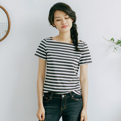 

INMAN 2017 summer new text cotton short-sleeved striped T-shirt female black&white M 1872022381