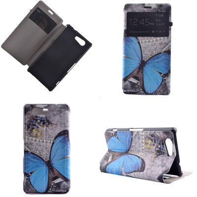 

Blue Butterfly Design PU Leather Flip Cover Wallet Card Holder Case for Sony Xperia Z4 mini