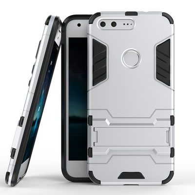 

Silver Slim Robot Armor Kickstand Shockproof Hard Rugged Rubber Back Case For Google Pixel