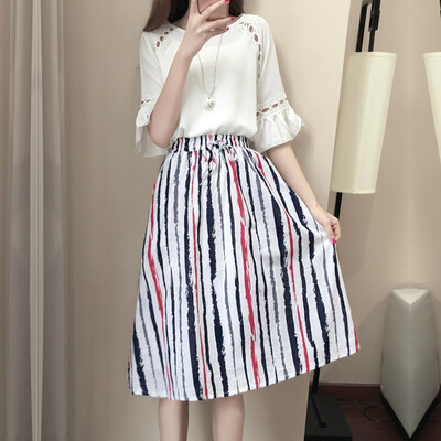 

VIVAHEART casual loose linen dress two-piece long skirt dress skirt VWQZ173231 striped flower
