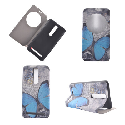 

Blue Butterfly Design PU Leather Flip Cover Wallet Card Holder Case for Asus Zenfone 2 ZE551ML