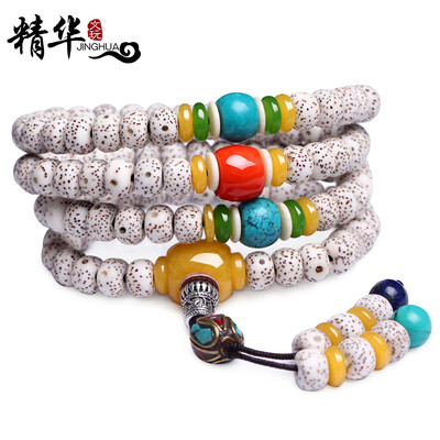 

The essence of high-density dry grinding moon&moon Bodhi Buddha beads hand string 108 Bodhi child male hand string female necklace Liu green flower red 6x8mm essence section