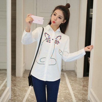 

VIVAHEART small fresh college wind cute student geometric print loose shirt blouse VWCC171233 white