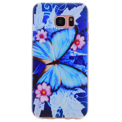 

Blue butterfly Pattern Soft Thin TPU Rubber Silicone Gel Case Cover for Samsung GALAXY S7 Edge