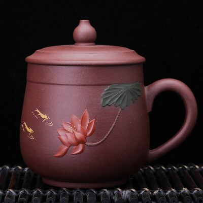 

Jun Li Xuan Zisha Cup Yixing hand-painted red mud with a lid water cup cups Fortune Fortune 330ml