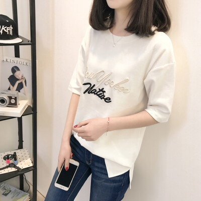 

VIVAHEART Korean casual loose cotton personalized embroidery letters loose short sleeve T-shirt female VWTD174135 brown L