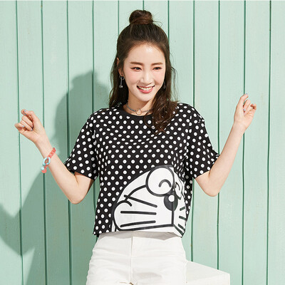 

Semir T-shirt summer collar round pocket cartoon head wave point printing half-sleeved T-shirt 12216000134 black tone L