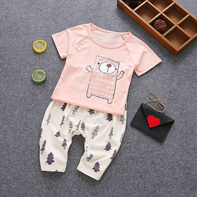 

Ou Mai Beibei children 's clothing children' s pants harem pants children summer short - sleeved sets M0055 pink 140 yards