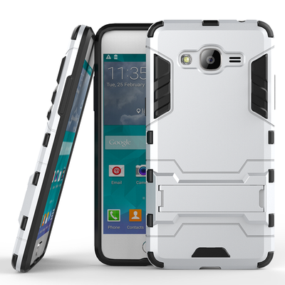 

Silver Slim Robot Armor Kickstand Shockproof Hard Rugged Rubber Back Case For SAMUNG Galaxy Grand Prime PlusJ2 Prime