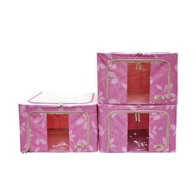 

Locks&buckles window type leaf storage box storage box folding Oxford cloth large car box clothing storage box three-piece LLB5158PLF003 pink 58L3