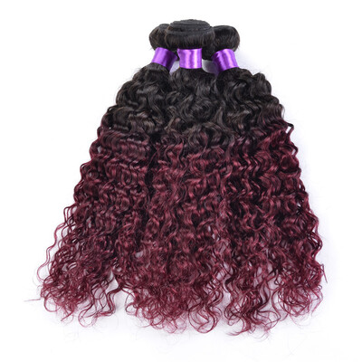 

1B Burgundy Ombre Hair Extensions 4 Bundles Peruvian Virgin Hair Kinky Curly Deep Wave Two Tone Red Wine Color Hair Bundles