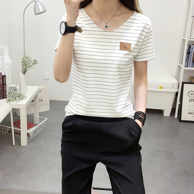 

VIVAHEART casual fashion wild short-sleeved T-shirt female striped bottom coat VWTD174143 white striped