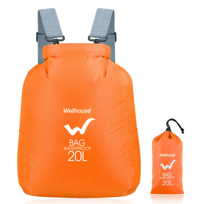 

WELLHOUSE waterproof folding backpack travel men&women skin bag outdoor mountaineering camping beach portable storage 20L orange