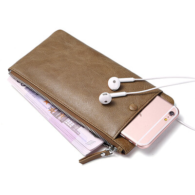 

BOSTANTON BOSTANTEN men&39s wallet long section of the first layer of leather wallet male zipper youth business wallet Korean version of soft leather bag B3161041 khaki