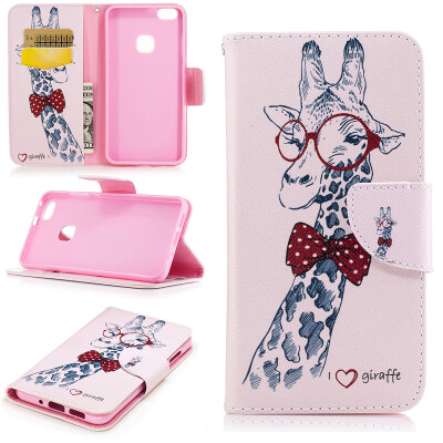 

Giraffe Design PU Leather Flip Cover Wallet Card Holder Case for Huawei P10 Lite