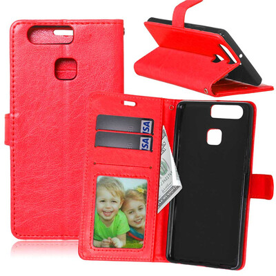 

Red Style Classic Flip Cover with Stand Function and Credit Card Slot for HUAWEI P9