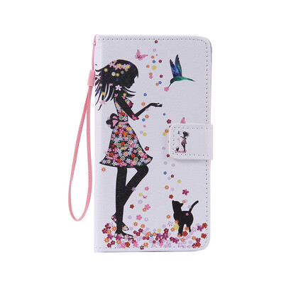 

Girl and Cat Design PU Leather Flip Cover Wallet Card Holder Case for LG LS770