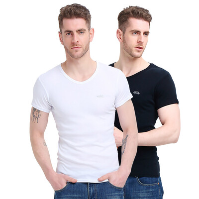 

Bosideng Men&39s Vest 2 pcs Men&39s T-Shirt Short Sleeve Cotton V-Neck Shirt Pure Color Breathable T-Shirt Black White XXXL