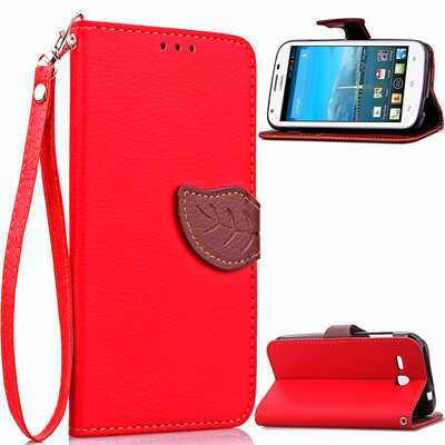 

Red Design PU Leather Flip Cover Wallet Card Holder Case for Huawei Y600