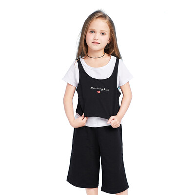 

Balabala BALABALA female middle boy short sleeve suit summer middle child three sets of sleeved casual women 28192170154 black 150