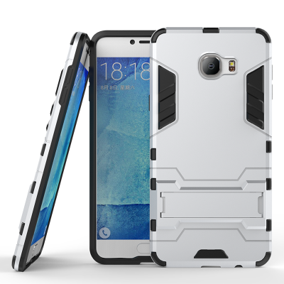 

Silver Slim Robot Armor Kickstand Shockproof Hard Rugged Rubber Back Case For SAMSUNG GALAXY C7