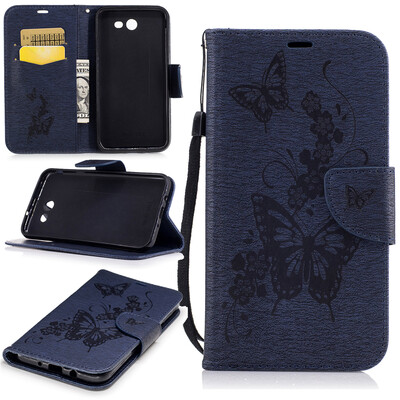 

Deep Blue Butterfly Style Чеканка Классическая флип-обложка с функцией подставки и слотом для кредитных карт для Samsung Galaxy J7 2017/J710