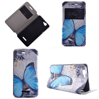 

Blue Butterfly Design Кожа PU откидной крышки Кошелек для карты памяти Чехол для Wiko Rainbow