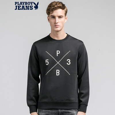 

Playboy (PLAYBOYJEANS) hit color printing round neck sweater men's Slim Korean 63107015 digital black