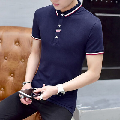 

lucassa lapel stripe short sleeve T-shirt POLO shirt for men