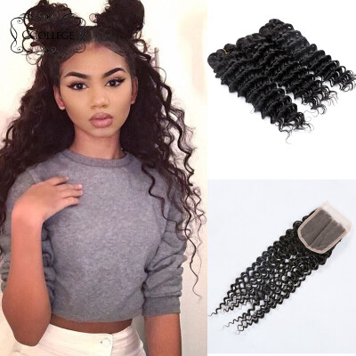 

2017 Ccollege Hair Products Deep Wave Brazilian Hair 3 Bundles With Lace Closure Cheap Brazilian Hair Weave Bundles With Closure