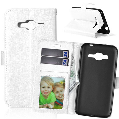 

White Style Classic Flip Cover with Stand Function and Credit Card Slot for Samsung Galaxy J3 2016/J320