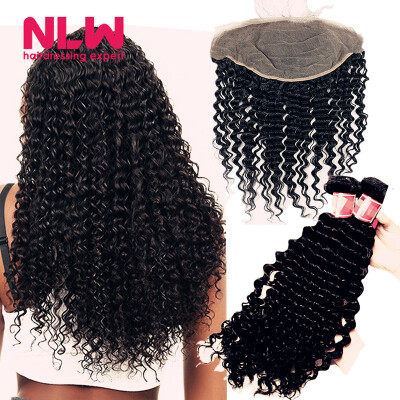 

NLW 10A Brazilian virgin human hair 4 bundles with frontal Deep wave hair weaves with frontal