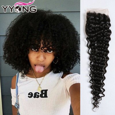 

1Pc Malaysian Curly Closure 4"X4" Closure Malaysian Curly Wave Virgin Hair Top Lace Closure YYONG Hair Company Swiss Lace Closure