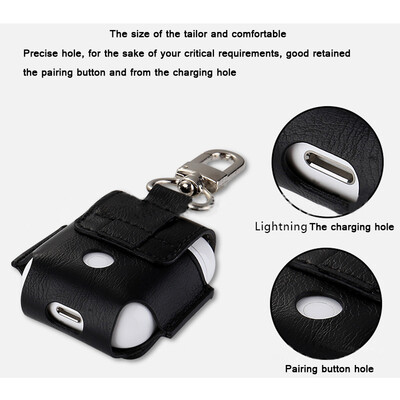 

MyMei 2017 PU Leather Protective Case Pouch Charging Bag WKeychain For Apple AirPods