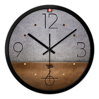 

Momen wall clock fashion creative leather effect mute 12 inch big wall clock bedroom living room European hanging table quartz clock HF0193 black