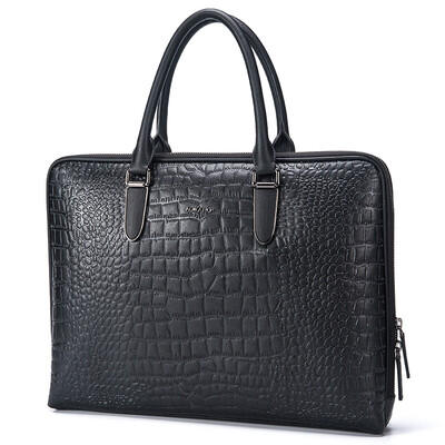 

Aokang Men&39s briefcase fashion crocodile pattern men&39s bag men&39s first layer leather handbag business 8636241001 black