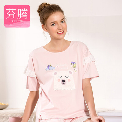 

Fen Teng FENTENG underwear pajamas summer 2017 new pure cute cartoon printing sweet home service suit female X9723935 light powder M