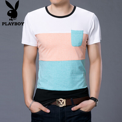 

Playboy T Shirt Men Round Neck Joint Short Sleeve Shirt