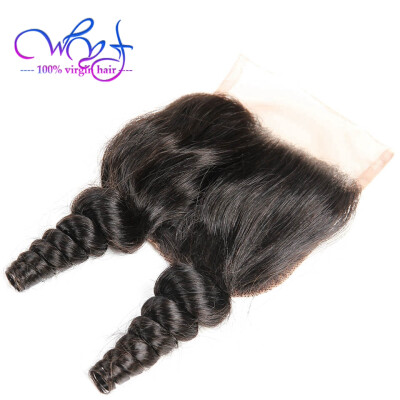 

WYF 7A Brazilian Virgin Hair Loose Wave Closure 4x4 Free Ship Bleached Knots Loose Wave Closure Brazilian Human Hair Lace Closure